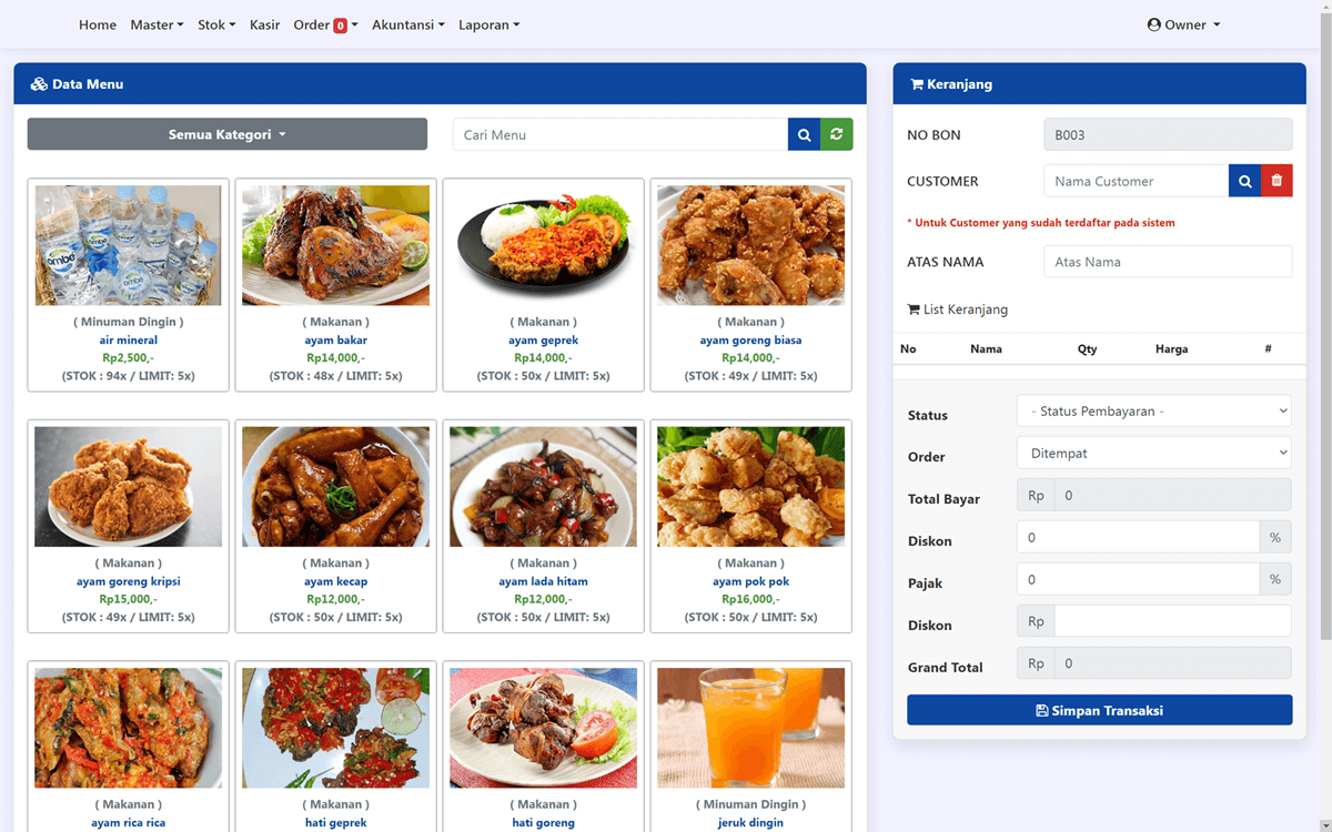 Aplikasi POS Kafe dan Resto (Kasir, Buku Besar & Cash Flow)