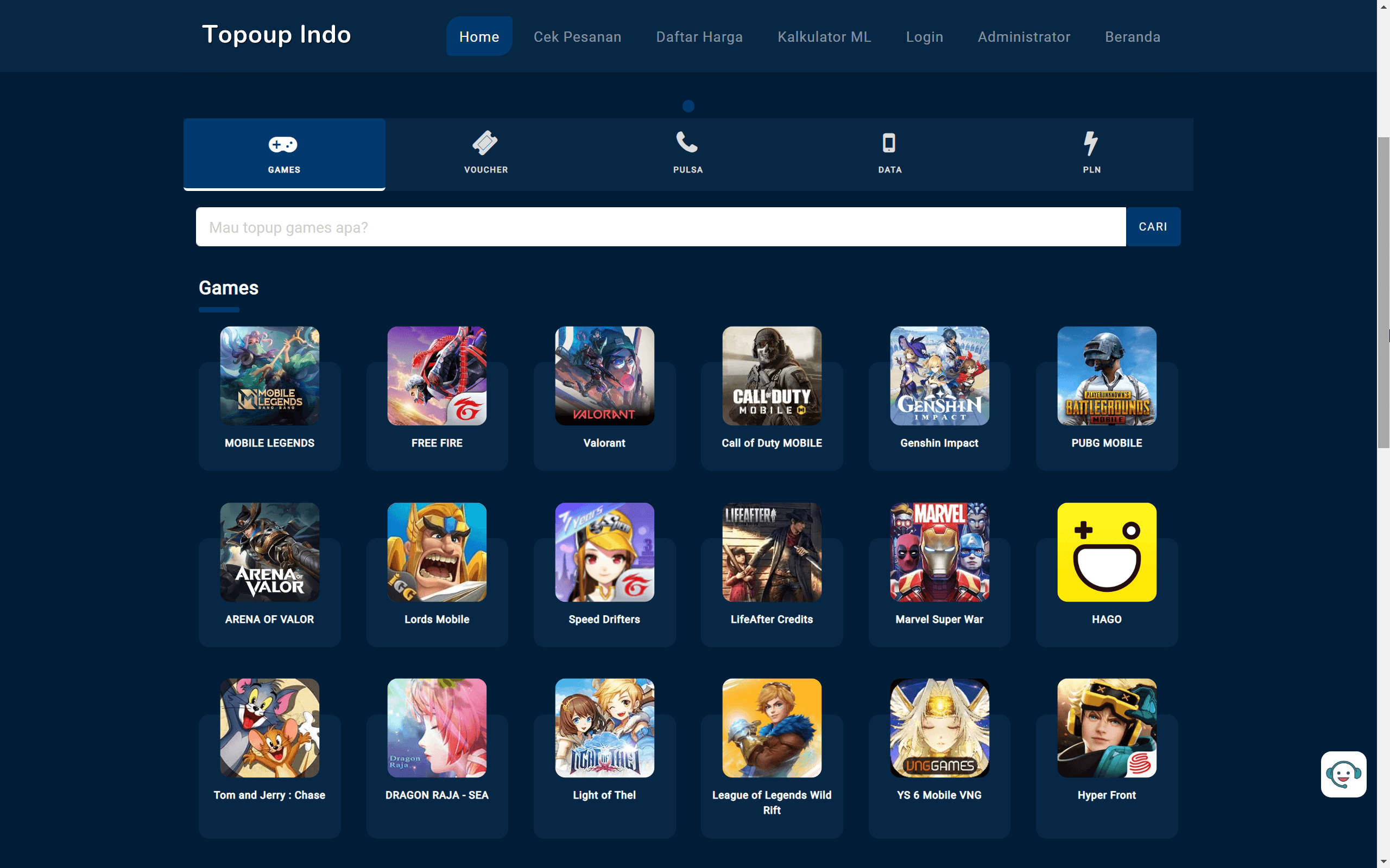 Web Top Up Games Terintegrasi Multi Provider (Topup Indo)