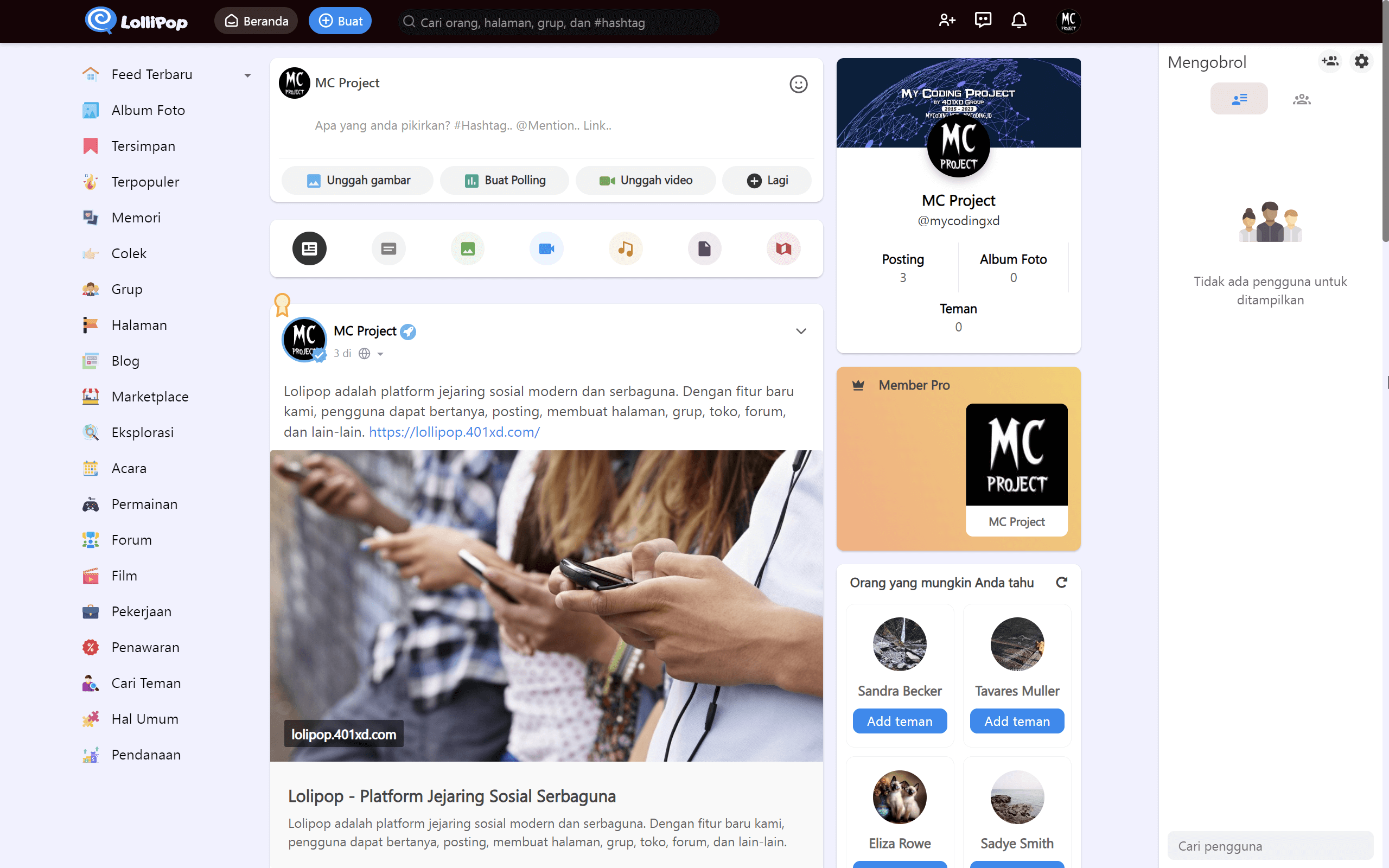 Web Platform Jejaring Sosial Serbaguna (Multi Theme)