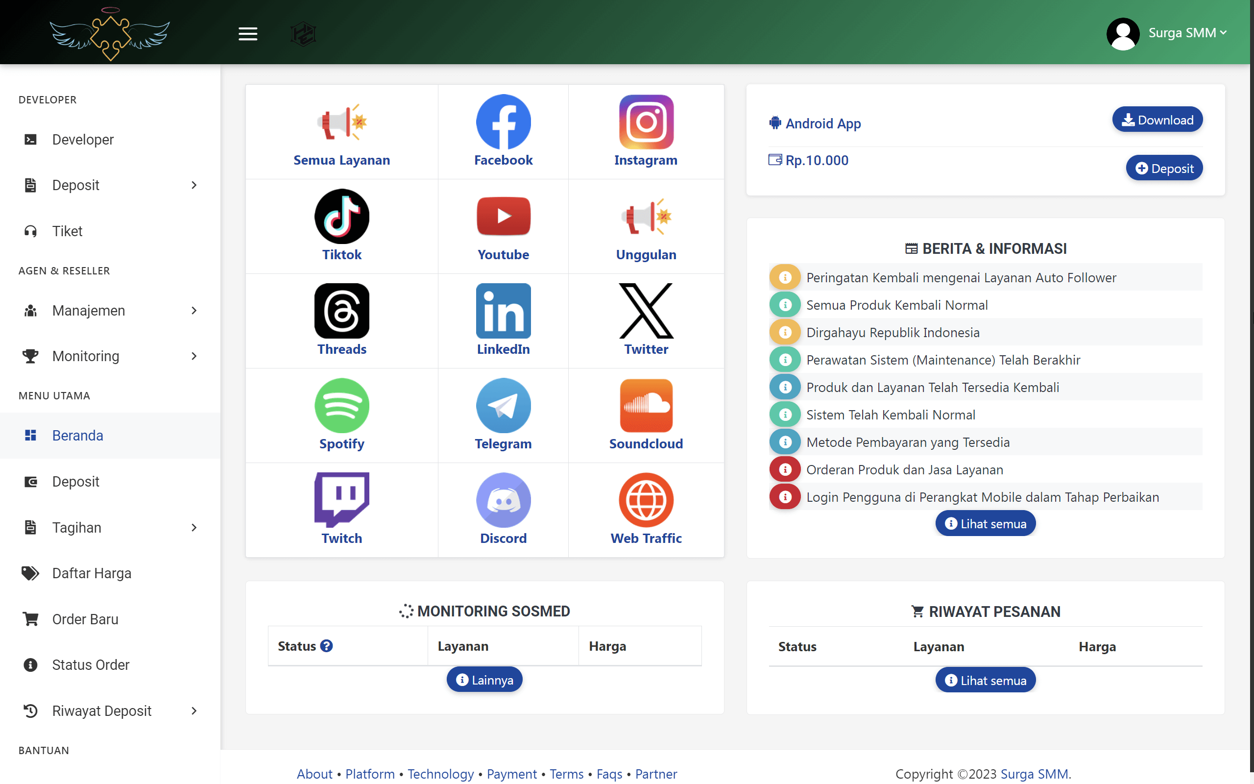 Web Surga SMM Panel (Platform API SMM Heaven)