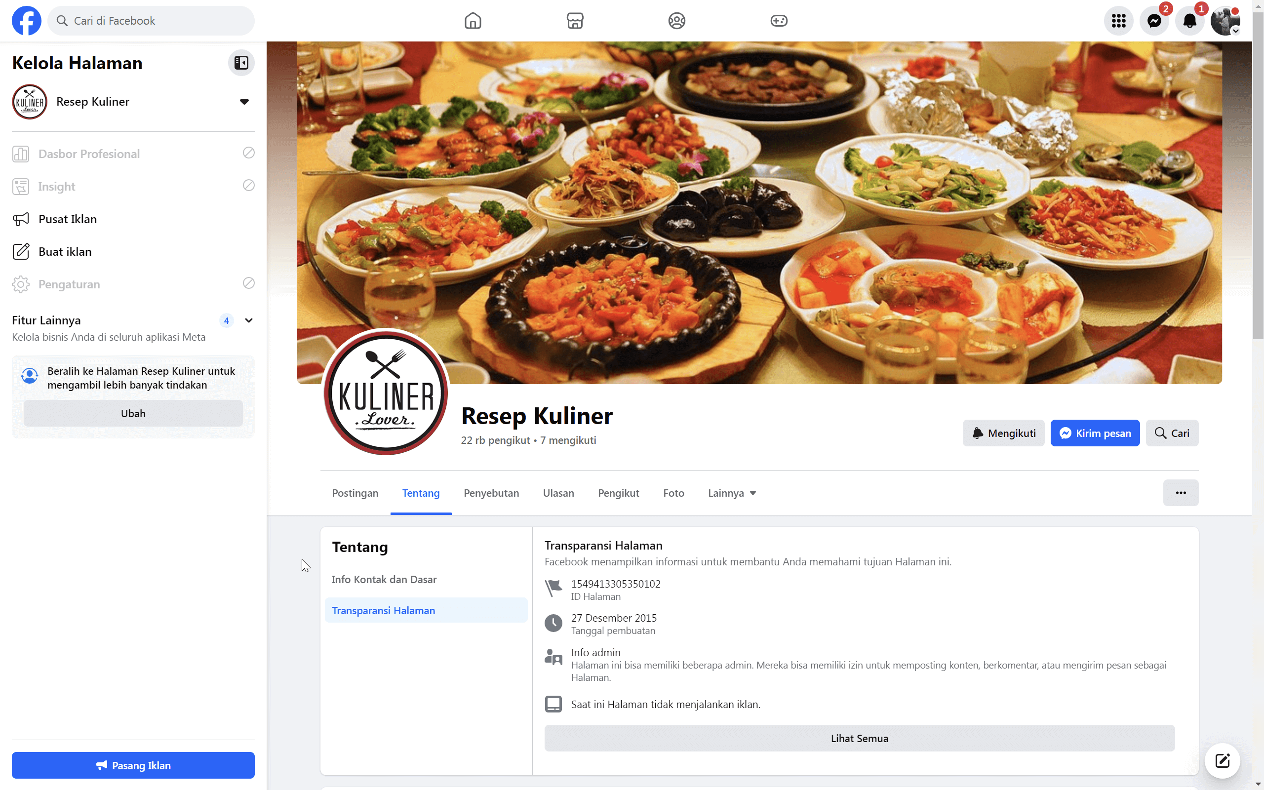 Halaman Facebook Resep Kuliner (Fanpage) 22000+ Like & Follower