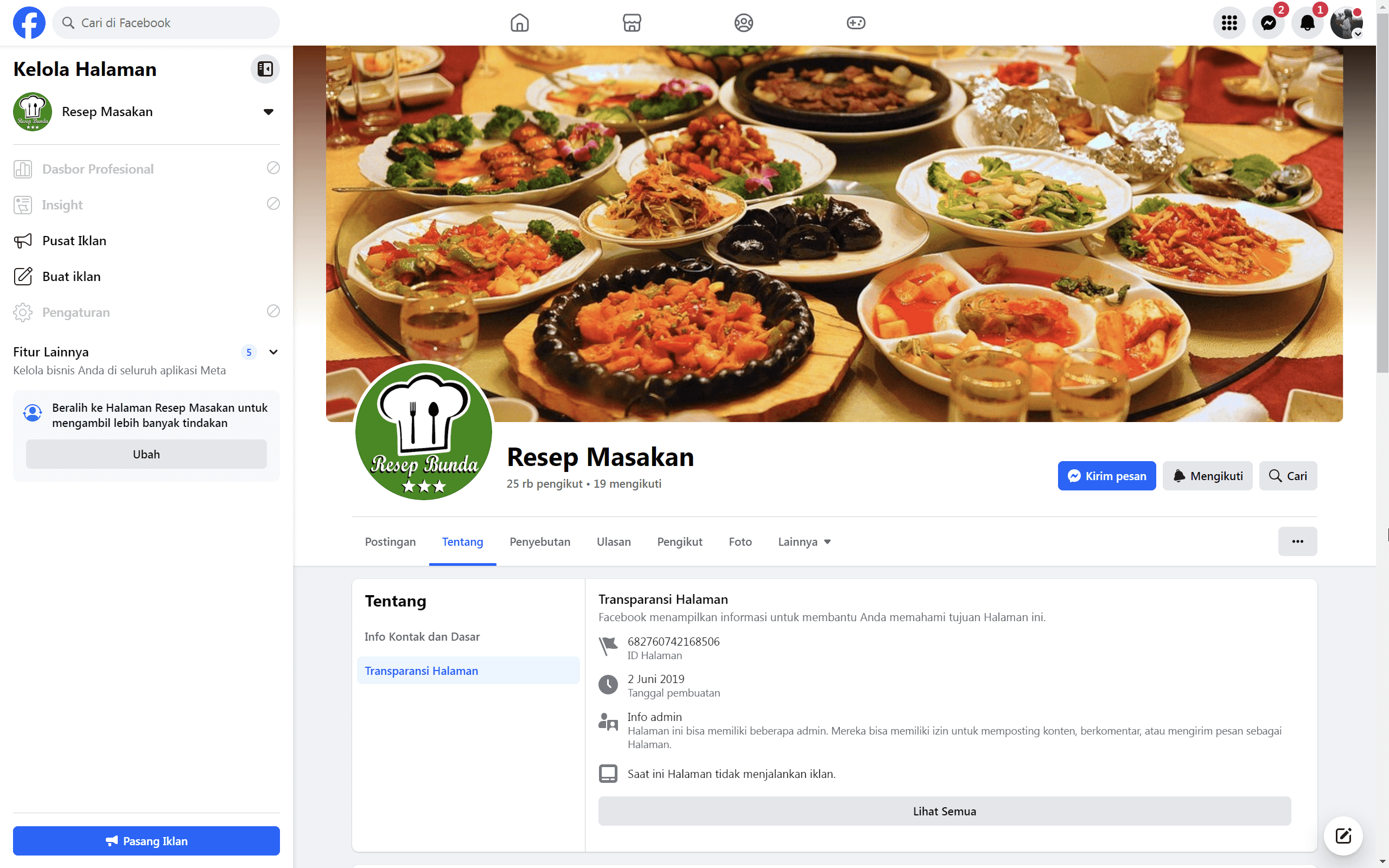 Halaman Facebook Resep Masakan (Fanpage) 25000+ Like & Follower