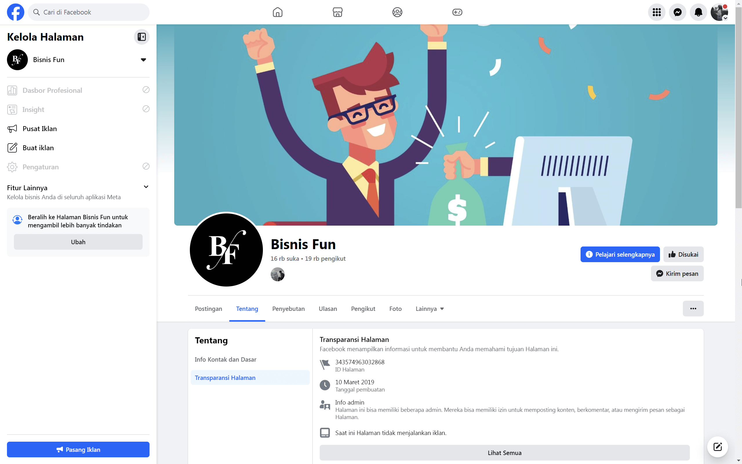 Halaman Facebook Bisnis Fun (Fanpage) 19000+ Like & Follower