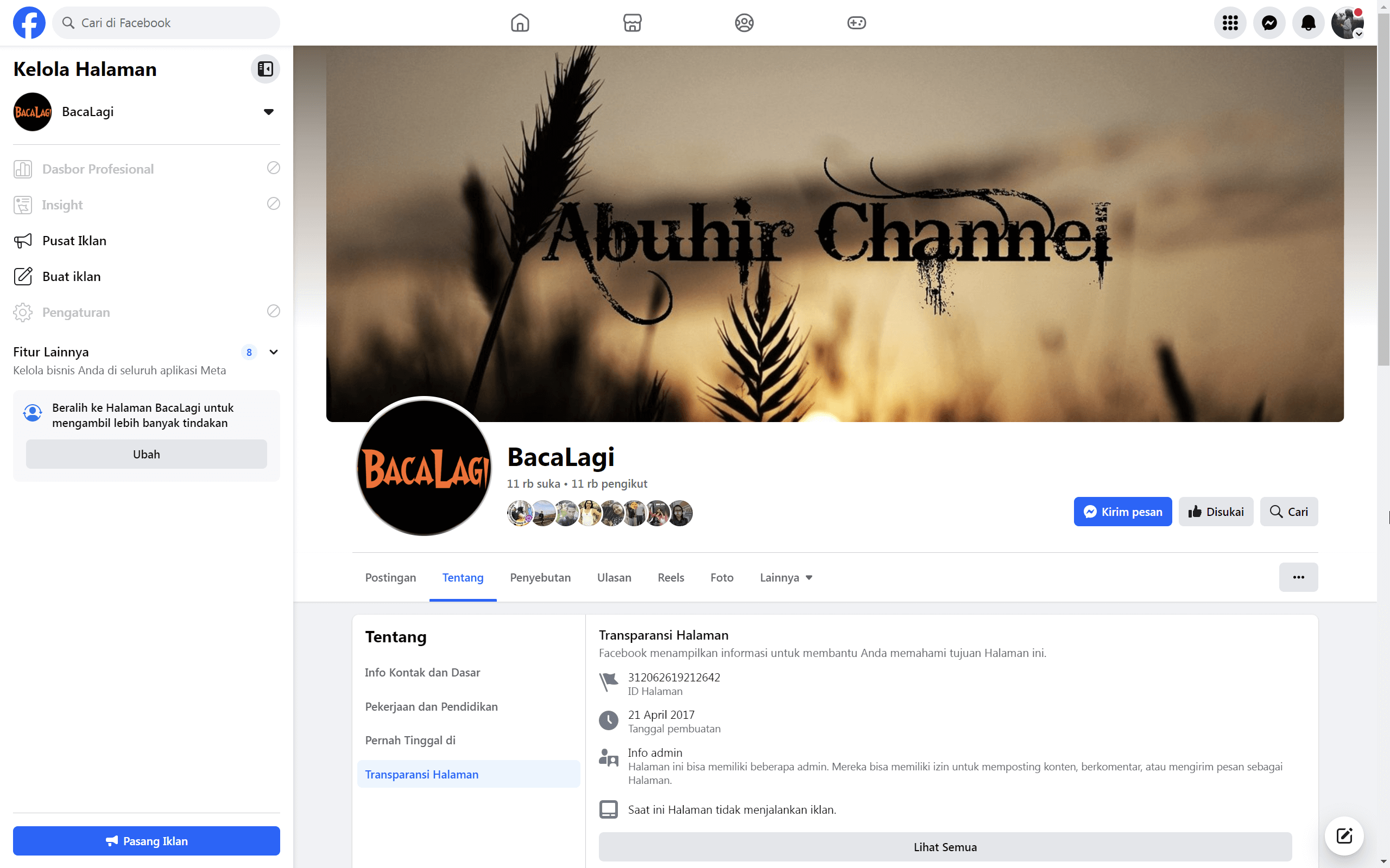 Halaman Facebook BacaLagi (Fanpage) 11000+ Like & Follower