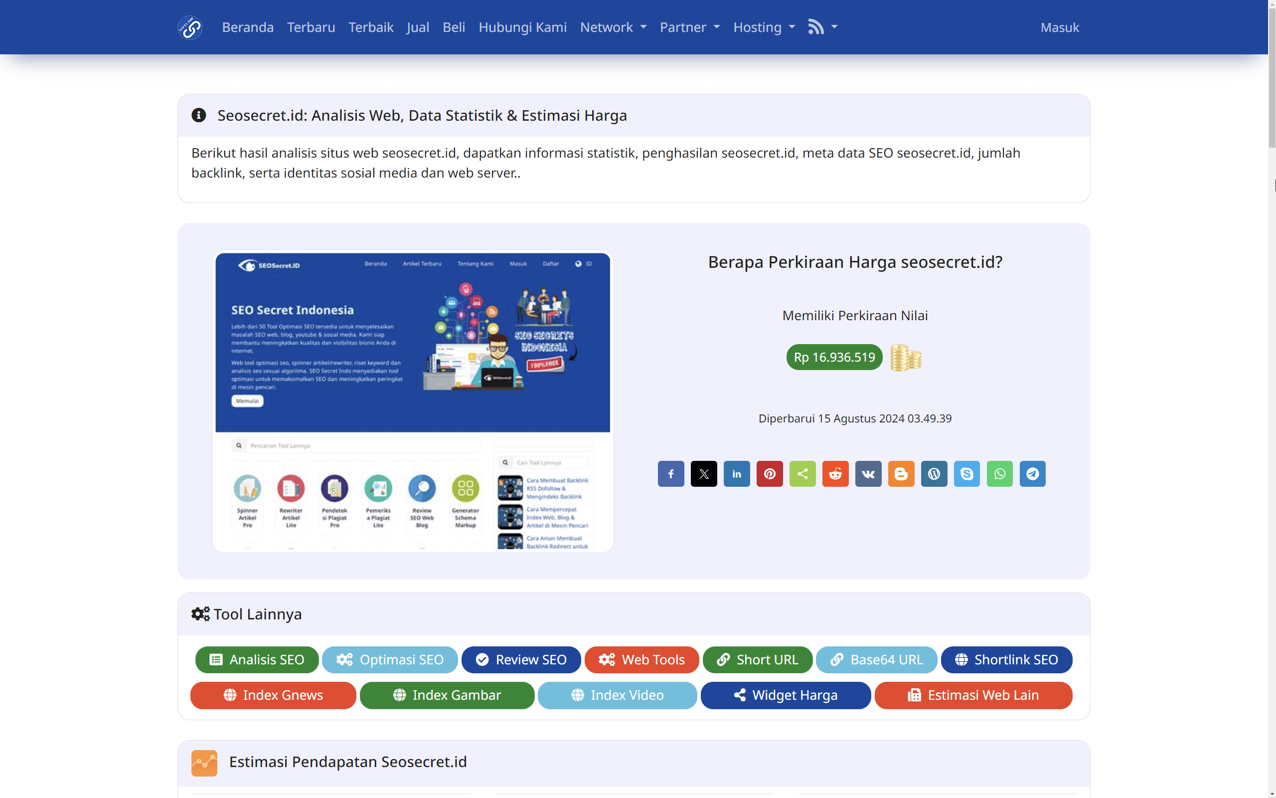 Web Tool Cek Estimasi Harga Situs Web (Ceksite)