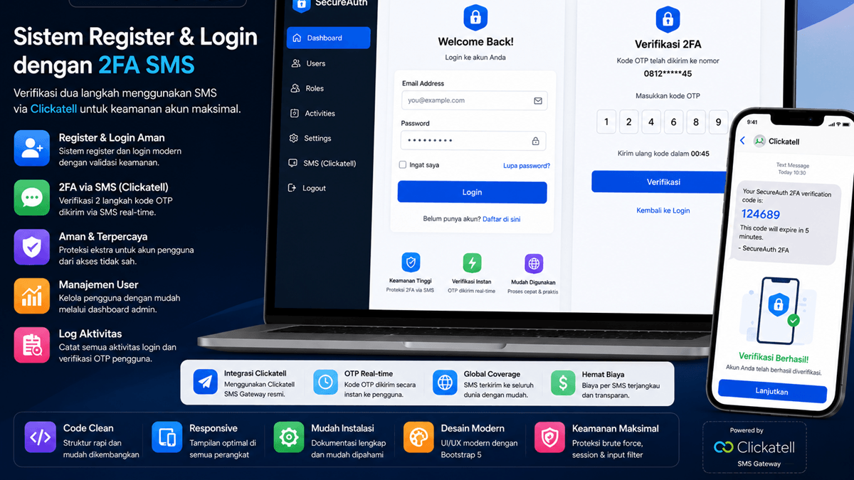 Script PHP Register & Login 2FA via SMS Clickatell