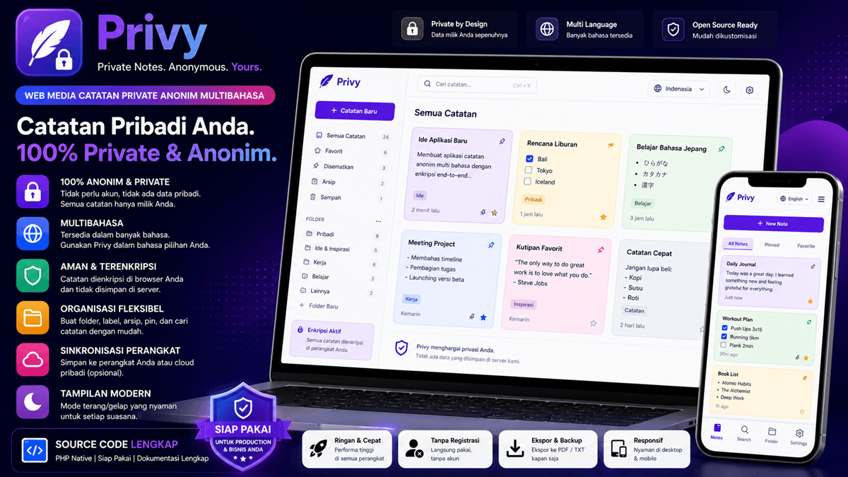 Web Media Catatan Private Anonim Multibahasa (Privy)