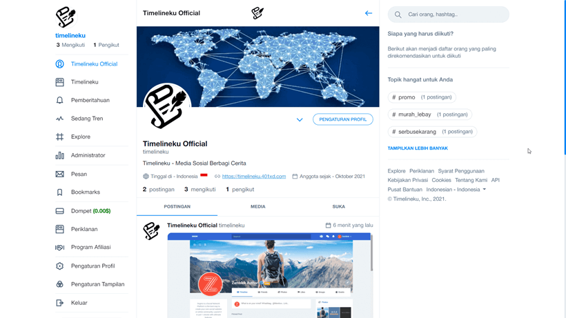 Website Sosial Media Timelineku (Twitter)