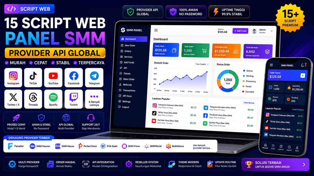 15 Script Web Panel SMM (Provider API Global)